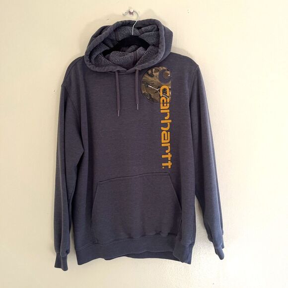 CARHARTT Realtree Camo Embroidered Spellout Logo Hoodie, Gray- Medium - Picture 1 of 9